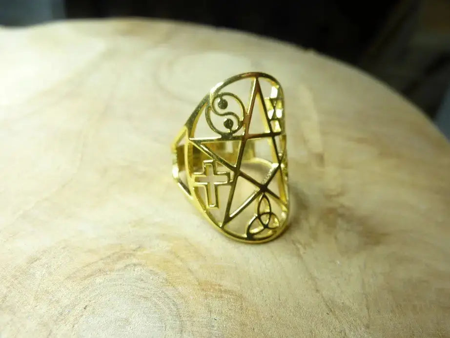 Bague réglable Pentacle protection multi symboles