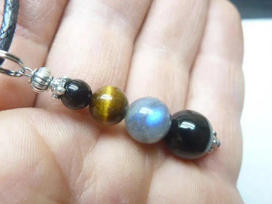 Pendentif protection puissante oeil de tigre-obsidienne oeil céleste-labradorite-spinelle noir (Copie) mapierredeprotection