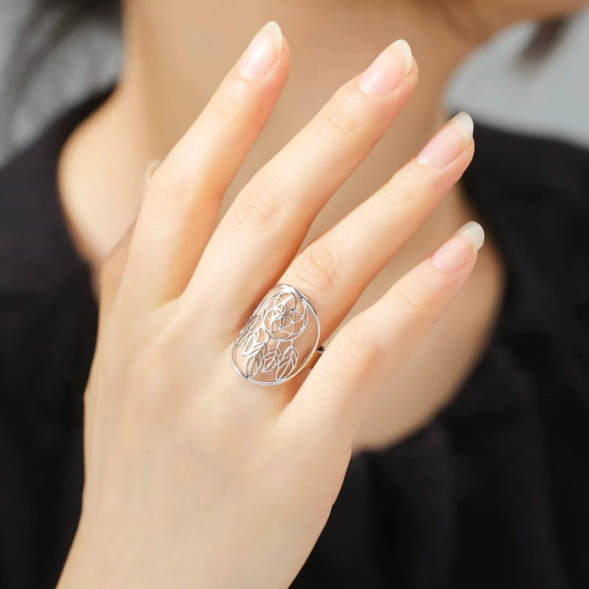 Bague attrape rêve-fleur de vie réglable