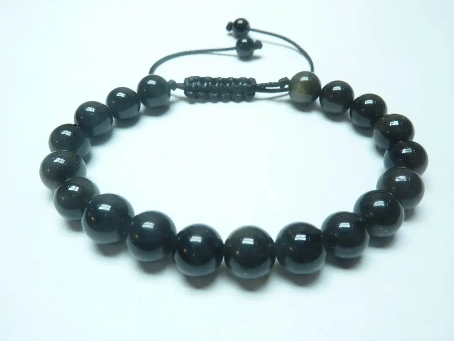 Bracelet réglable en Obsidienne dorée 