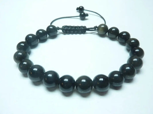 Bracelet réglable en Obsidienne dorée 