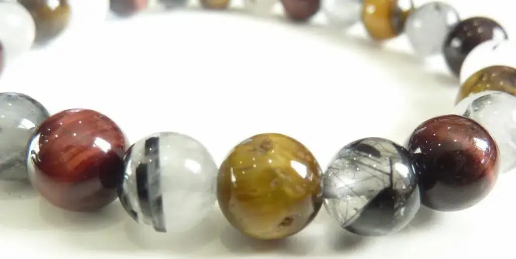 Bracelet Quartz tourmaliné-Oeil de tigre-oeil de taureau