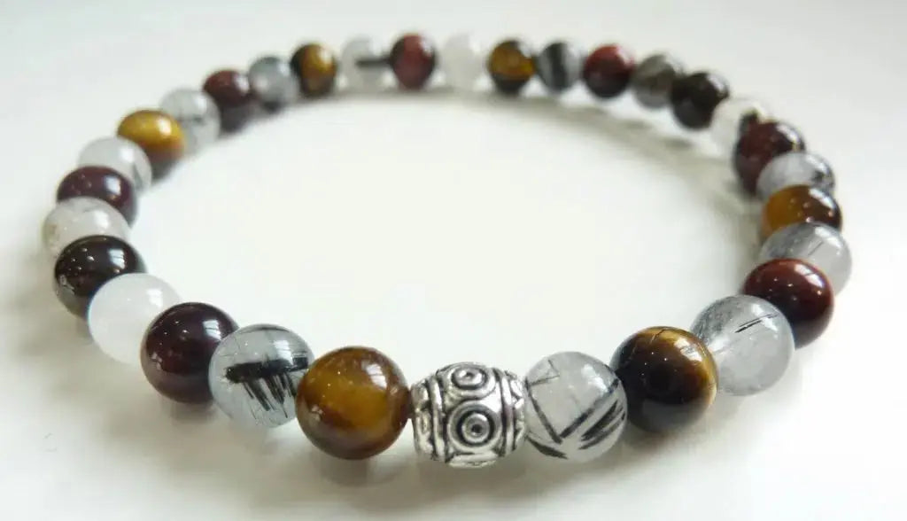 Bracelet Quartz tourmaliné-Oeil de tigre-oeil de taureau