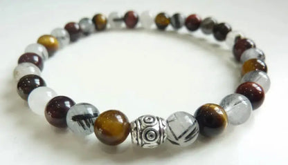 Bracelet Quartz tourmaliné-Oeil de tigre-oeil de taureau