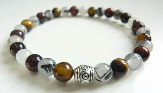 Bracelet Quartz tourmaliné-Oeil de tigre-oeil de taureau