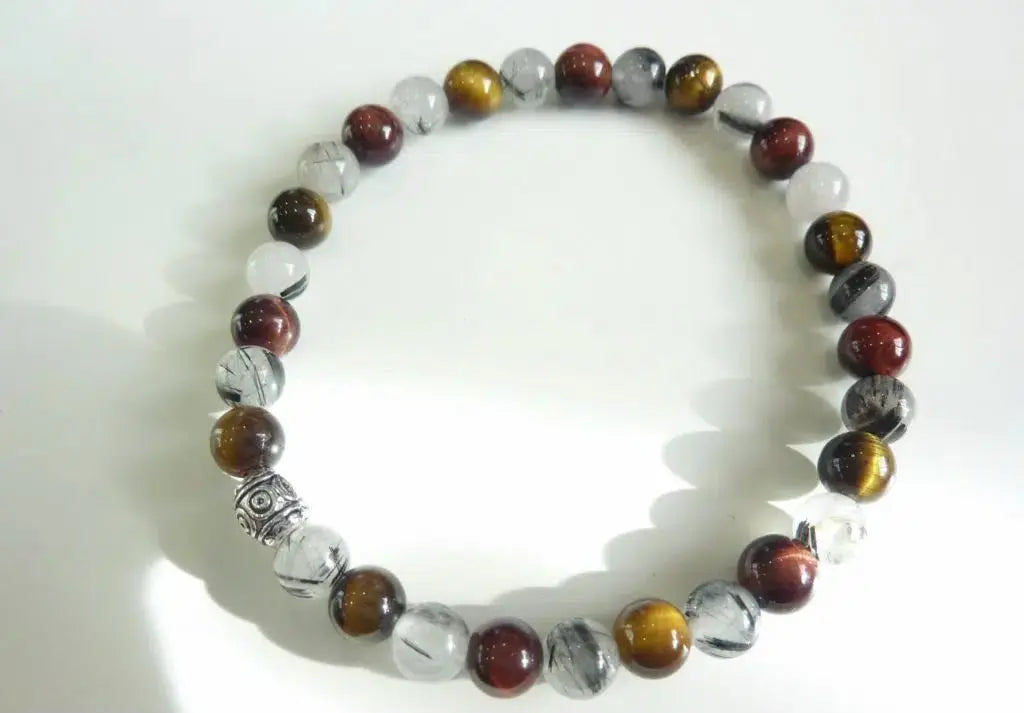 Bracelet Quartz tourmaliné-Oeil de tigre-oeil de taureau