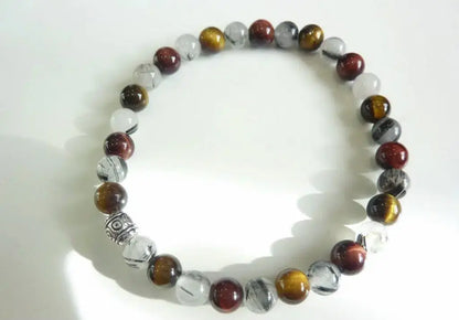 Bracelet Quartz tourmaliné-Oeil de tigre-oeil de taureau