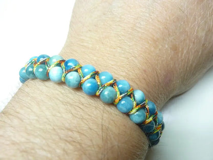 Bracelet réglable en apatite bleue naturelle perles rondes 6mm, énergie et bien-être, mixte, pierres de Madagascar