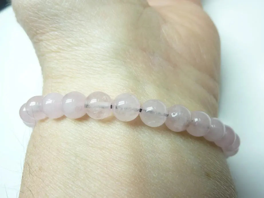 Bracelet réglable en quartz rose naturel perles rondes 6-8 mm tendresse et apaisement