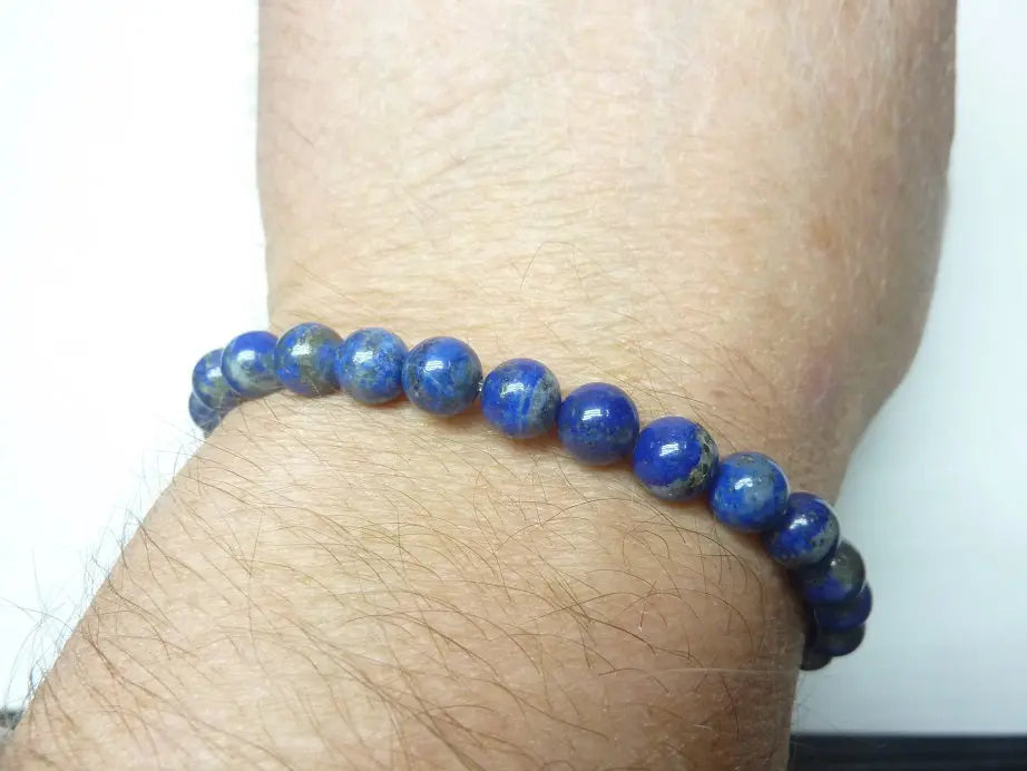 Bracelet en perles de lapis-lazuli naturel bleu 8 mm, qualité AAA, pierre éthique du Tadjikistan.