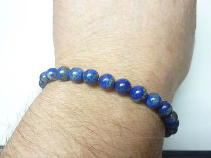 Bracelet en perles de lapis-lazuli naturel bleu 8 mm, qualité AAA, pierre éthique du Tadjikistan.