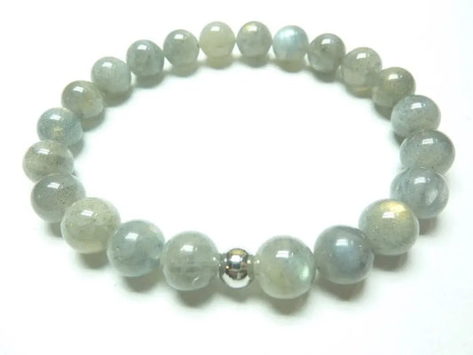 Bracelet en labradorite naturelle qualité AAA avec perles rondes et fil élastique, bijou de protection énergétique et intuition.