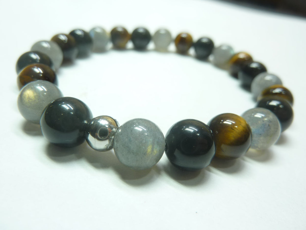 Bracelet en Labradorite-Oeil de tigre-Obsidienne oeil céleste mapierredeprotection