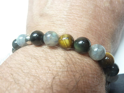 Bracelet en Labradorite-Oeil de tigre-Obsidienne oeil céleste mapierredeprotection
