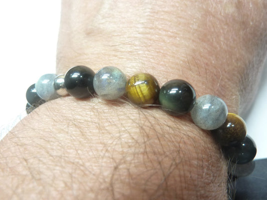 Bracelet en Labradorite-Oeil de tigre-Obsidienne oeil céleste mapierredeprotection