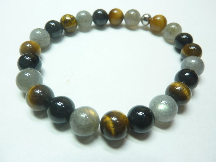 Bracelet en Labradorite-Oeil de tigre-Tourmaline noire mapierredeprotection