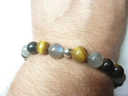 Bracelet en Labradorite-Oeil de tigre-Tourmaline noire mapierredeprotection