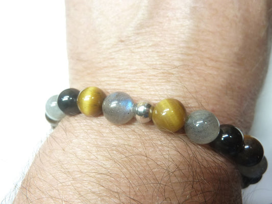 Bracelet en Labradorite-Oeil de tigre-Tourmaline noire mapierredeprotection