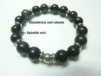 Bracelet méga protection Obsidienne oeil céleste-Spinelle noire mapierredeprotection