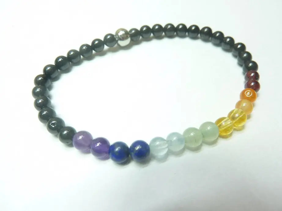 Bracelet chakras spinelle noir - Perles rondes 4 mm