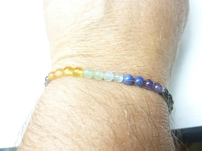 Bracelet chakras spinelle noir - Perles rondes 4 mm