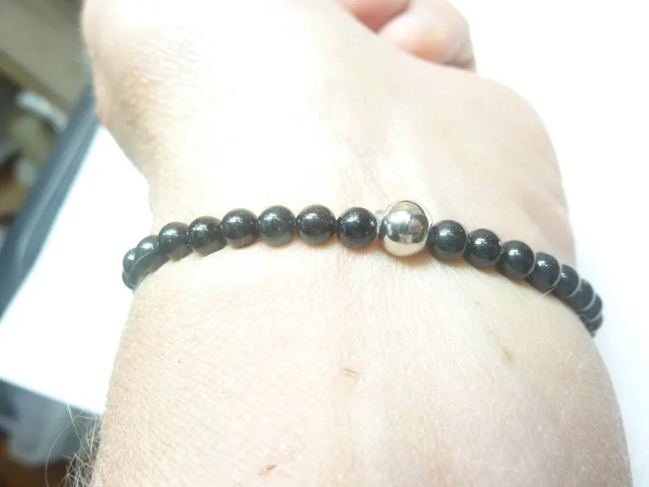 Bracelet chakras spinelle noir - Perles rondes 4 mm
