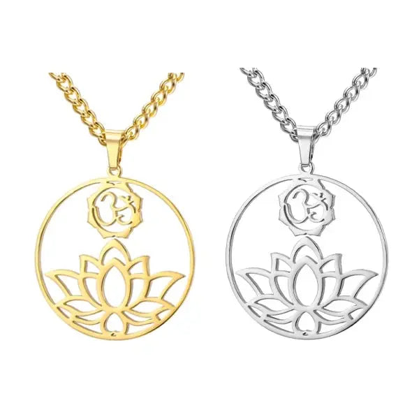 Collier pendentif Fleur de lotus-Om