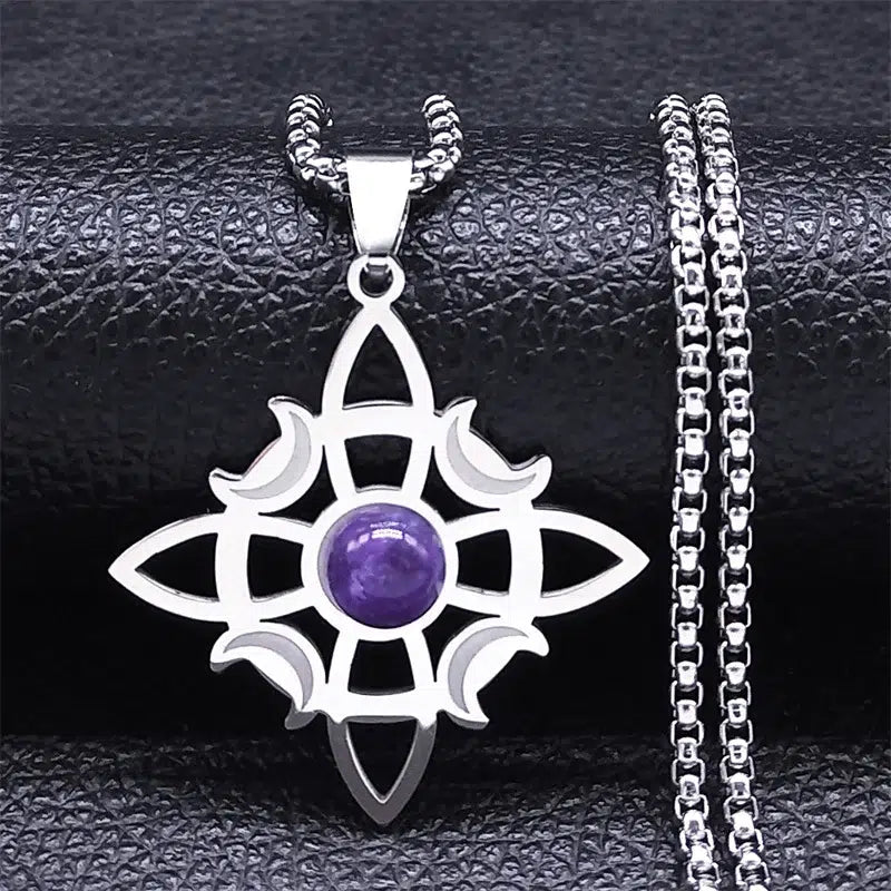 Pendentif noeud de sorcière (Wiccan) pierres au choix mapierredeprotection