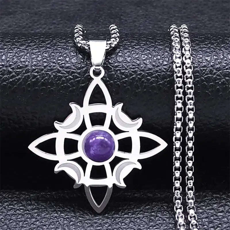 Pendentif noeud de sorcière (Wiccan) pierres au choix mapierredeprotection