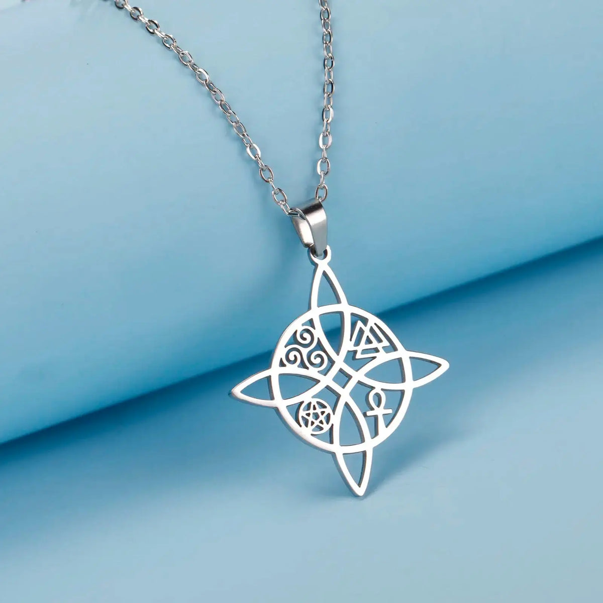 Pendentif croix de ankh-Noeud de sorcière-Triskel-Valknut