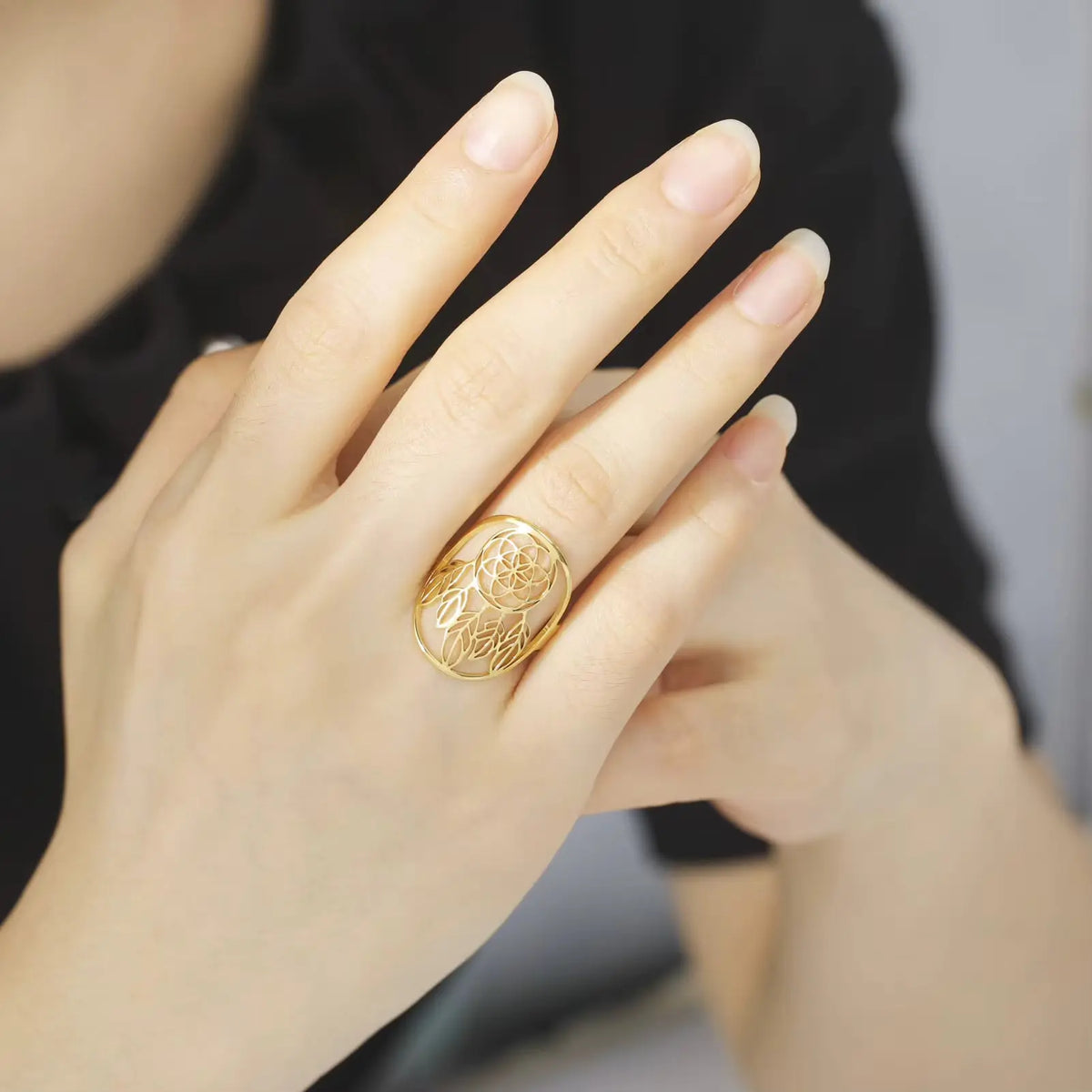 Bague attrape rêve-fleur de vie réglable