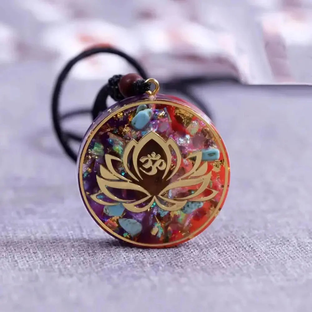 Pendentif Orgonite " Fleur de Lotus-Om" Turquoise et Oeil de Tigre MaPierreDeProtection®
