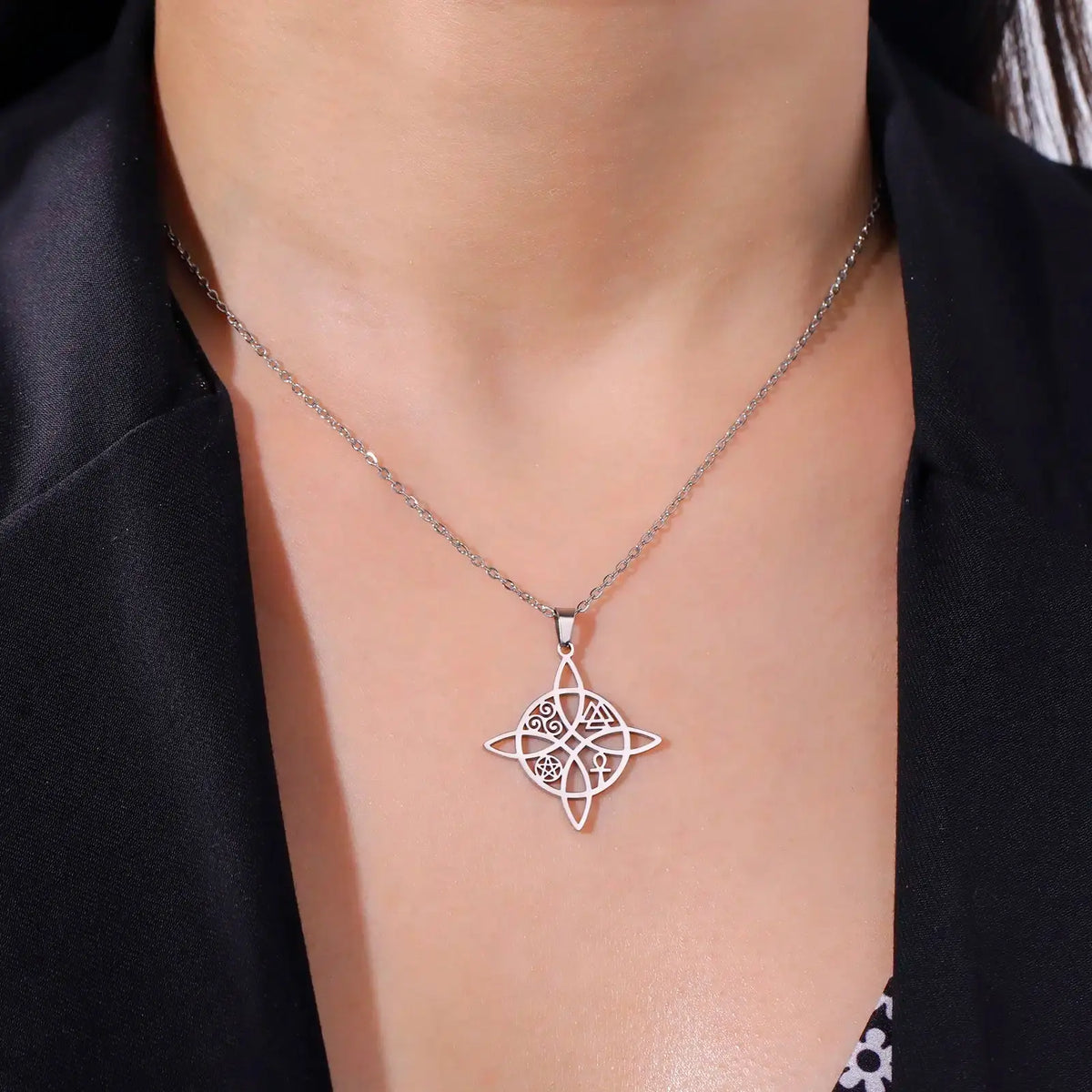 Pendentif croix de ankh-Noeud de sorcière-Triskel-Valknut