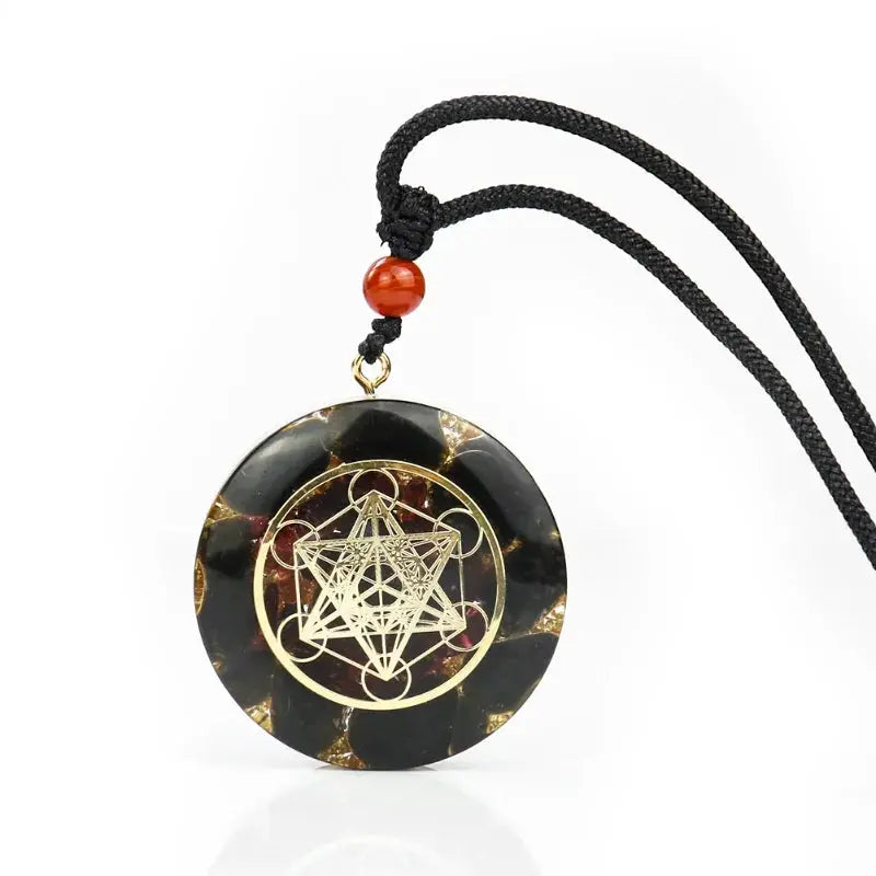 Pendentif Orgonite "Cube de Métatron" en Obsidienne et Grenat MaPierreDeProtection®