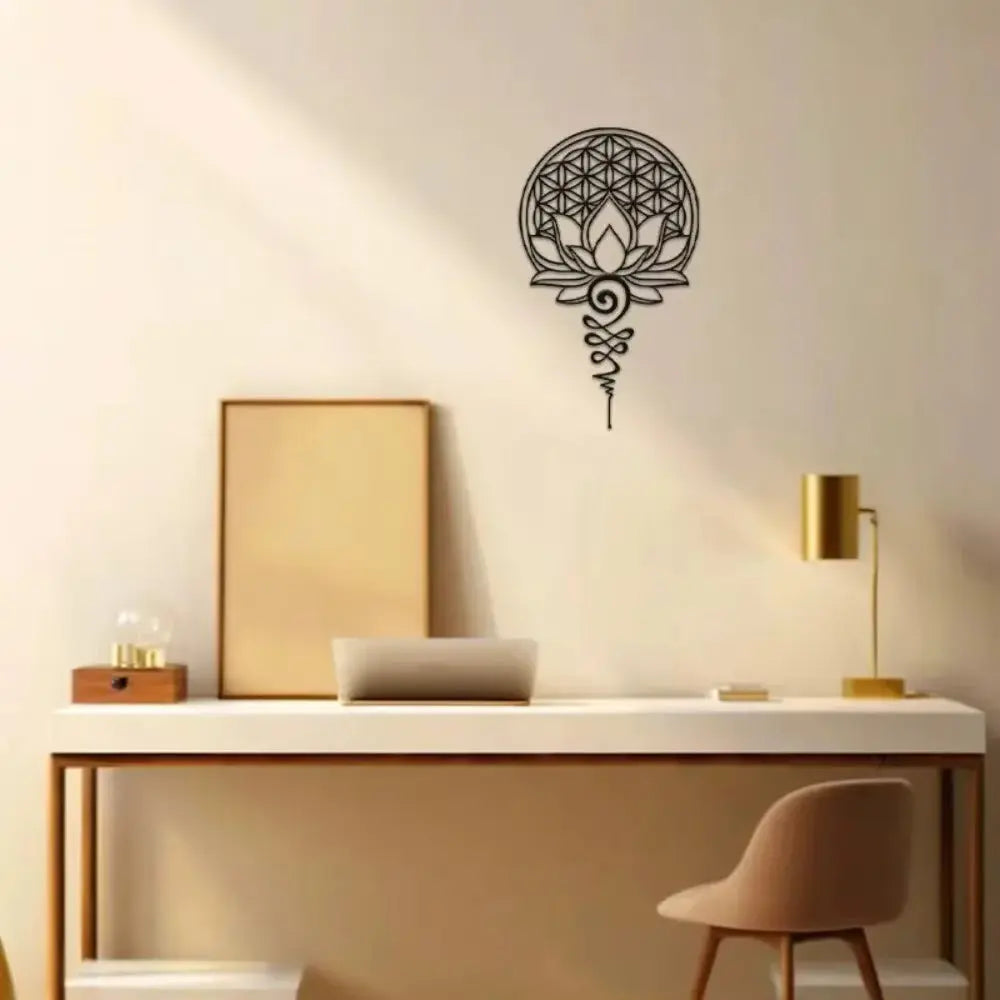 Unalome fleur de lotus-fleur de vie plaque en métal