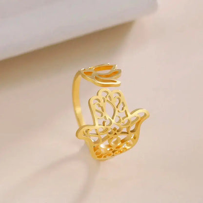 Bague Main de Fatma Hamsa-fleur de lotus réglagle