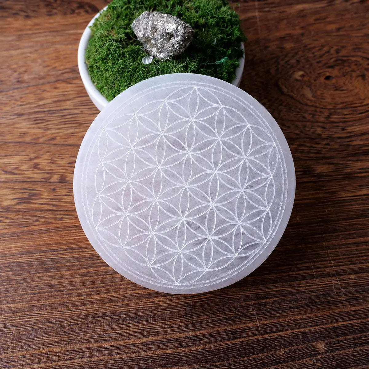 Plaque de Rechargement en Sélénite Fleur de Vie MaPierreDeProtection®