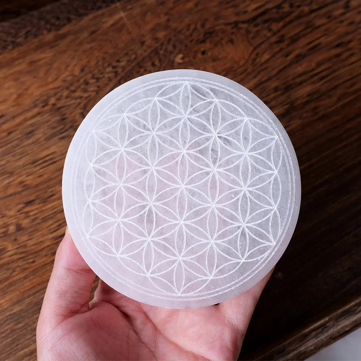 Plaque de Rechargement en Sélénite Fleur de Vie MaPierreDeProtection®