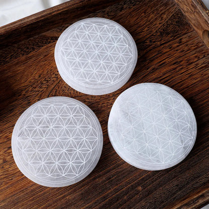 Plaque de Rechargement en Sélénite Fleur de Vie MaPierreDeProtection®