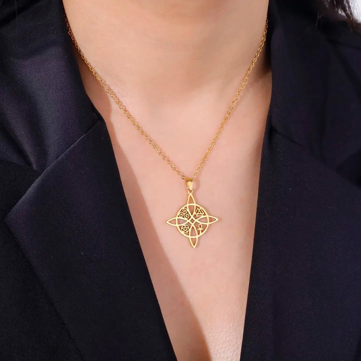 Pendentif croix de ankh-Noeud de sorcière-Triskel-Valknut