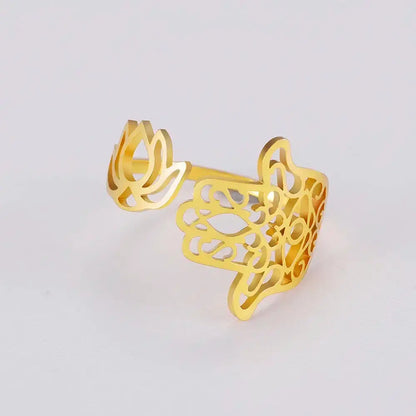 Bague Main de Fatma Hamsa-fleur de lotus réglagle