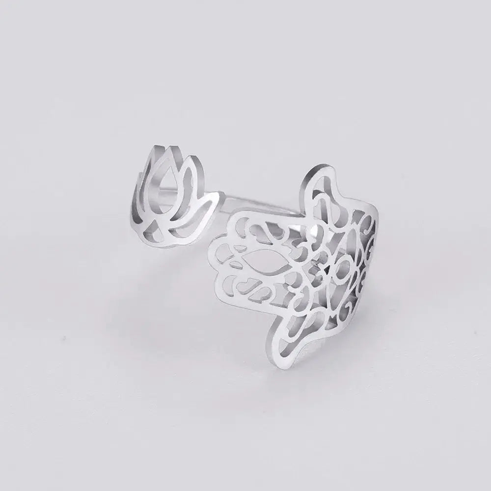 Bague Main de Fatma Hamsa-fleur de lotus réglagle