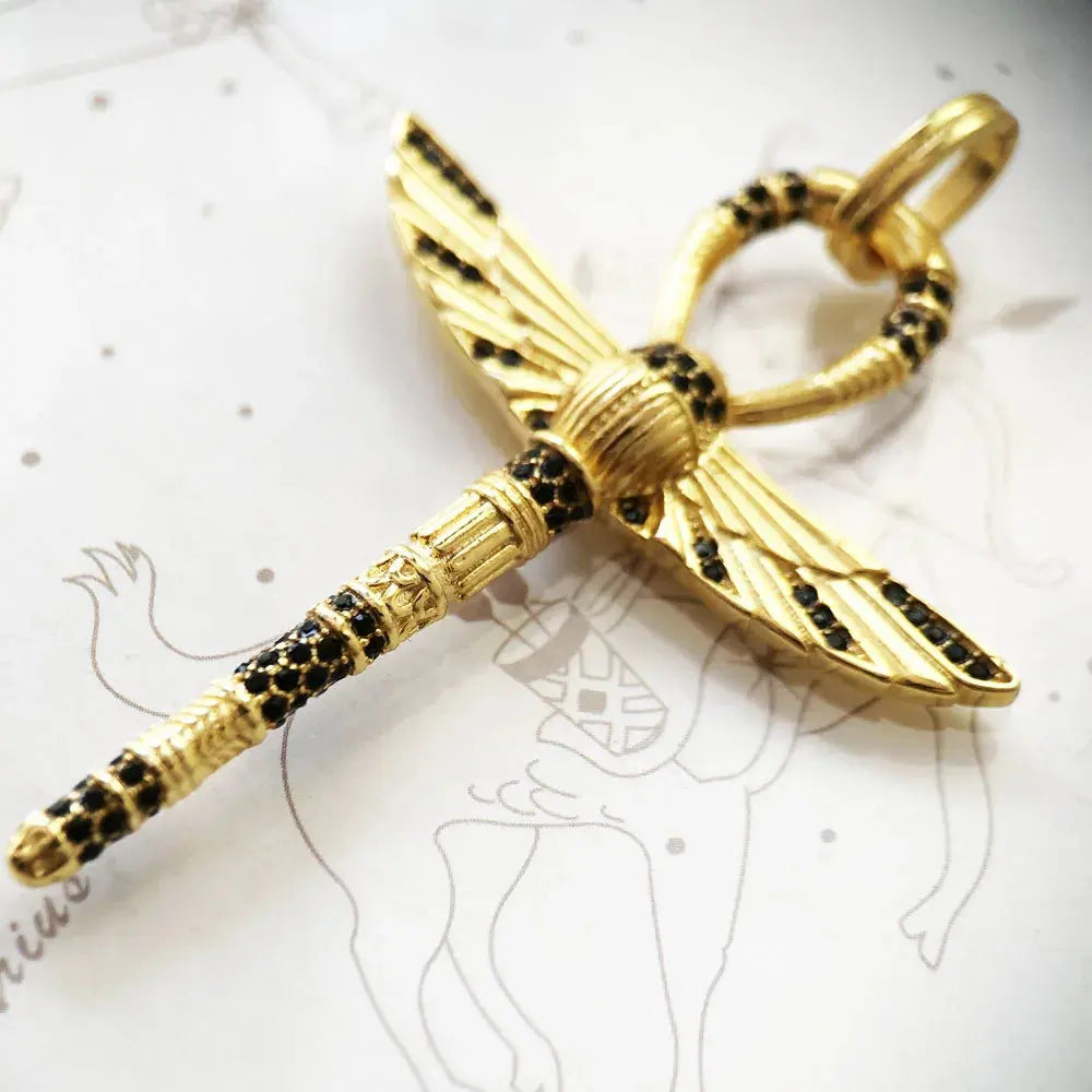 Pendentif Croix de vie Ankh avec scarabée argent 925