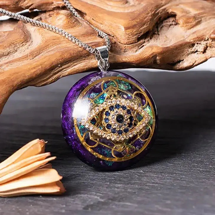 Pendentif Orgonite « Révélation Divine » : Protection de l'Œil Bleu et Puissance du Cube de Métatron