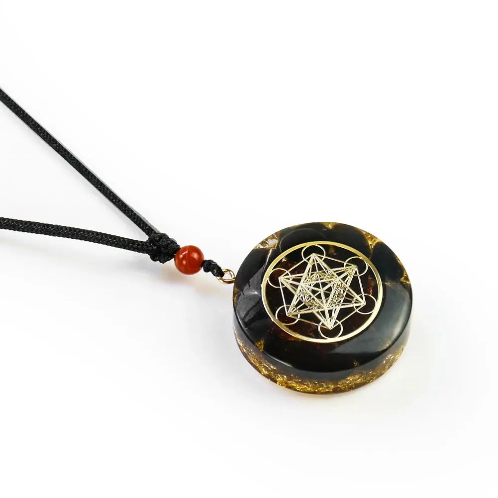 Pendentif Orgonite "Cube de Métatron" en Obsidienne et Grenat MaPierreDeProtection®