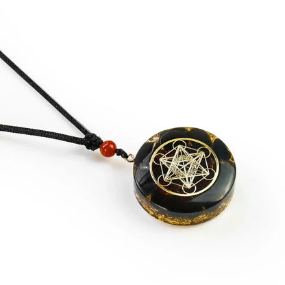 Pendentif Orgonite "Cube de Métatron" en Obsidienne et Grenat MaPierreDeProtection®