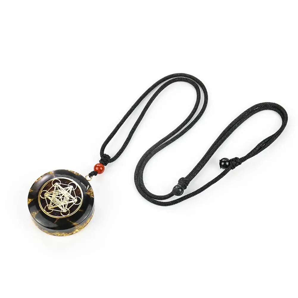 Pendentif Orgonite "Cube de Métatron" en Obsidienne et Grenat MaPierreDeProtection®