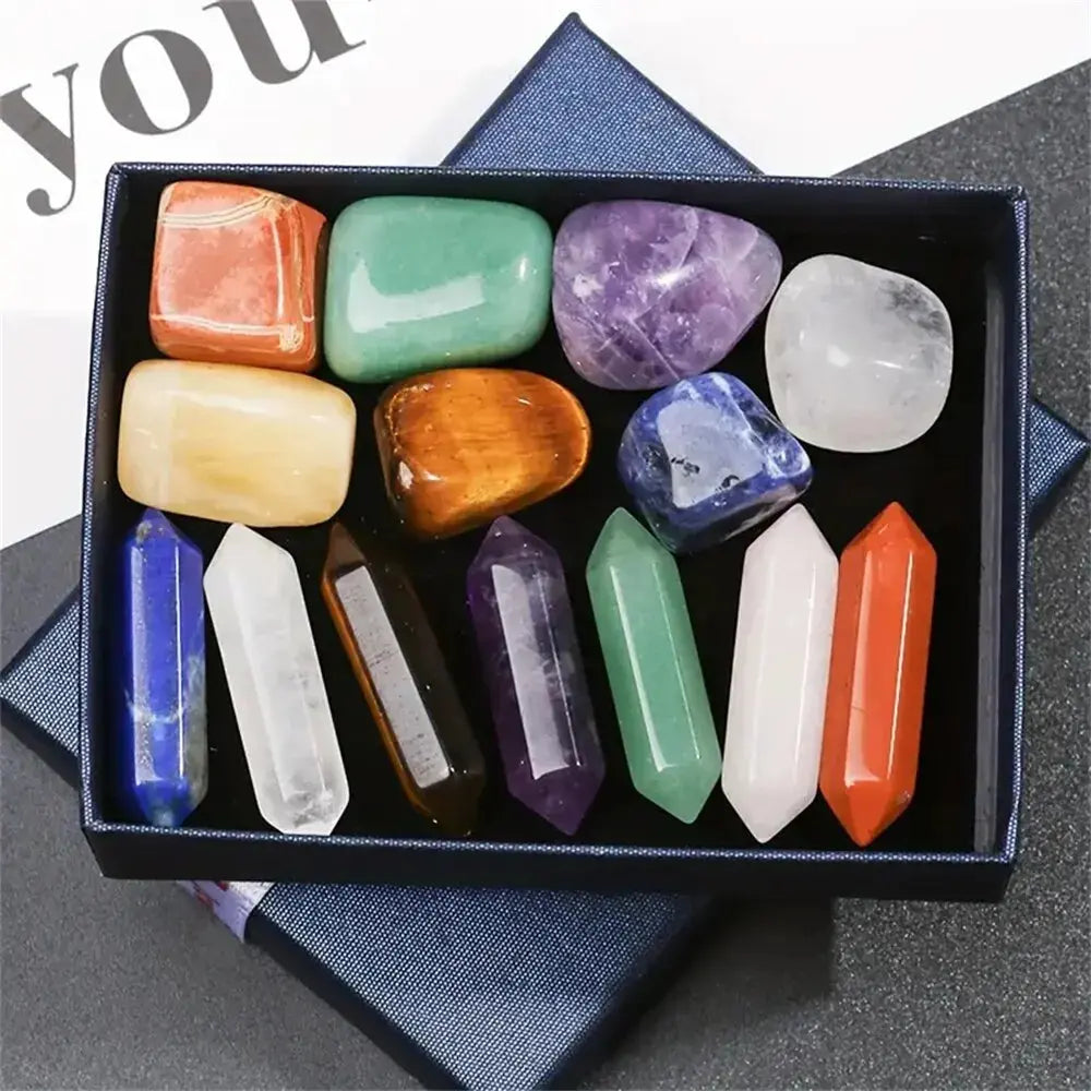 Coffret Reiki - Lot de 7 Pierres Naturelles & 7 Doubles Pointes MaPierreDeProtection®