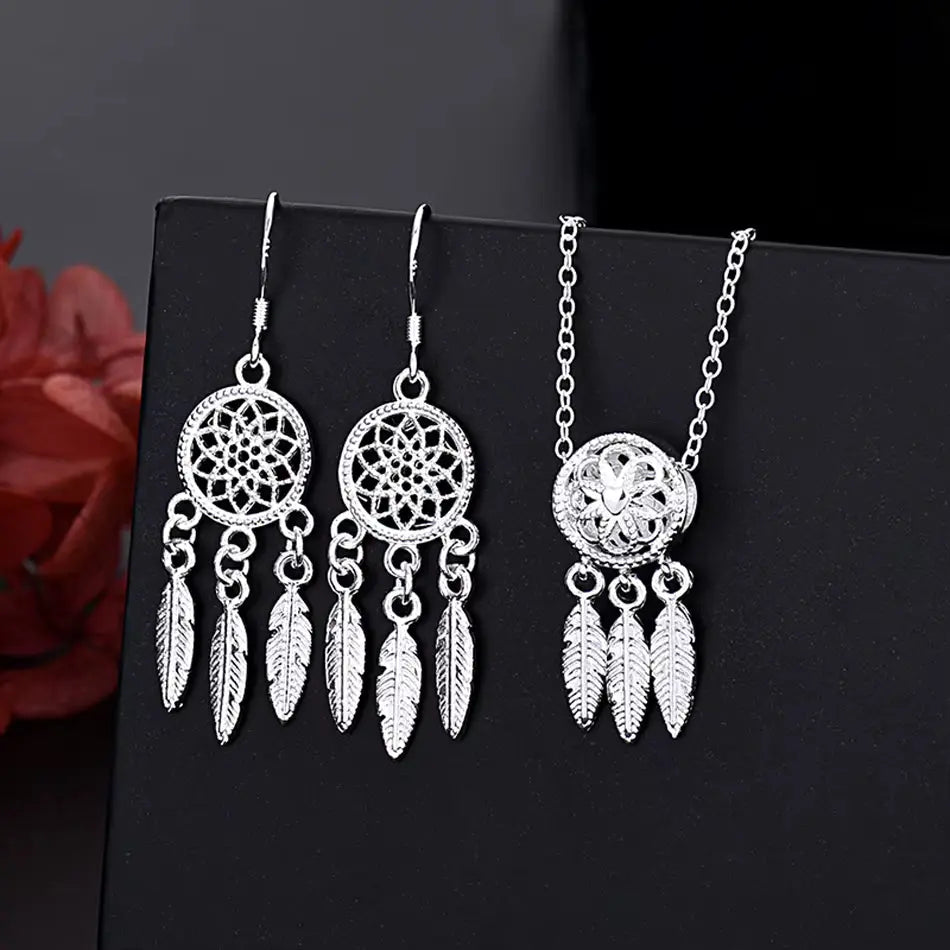 Collier pendentif et boucles d'Oreilles Attrape-Rêves argent 925