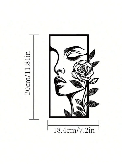 Visage de femme et rose plaque en métal 